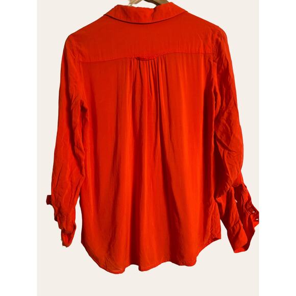 Anthropologie Maeve Clara Blood Orange Button Down Roll Long Sleeve Top Size S - Picture 9 of 9